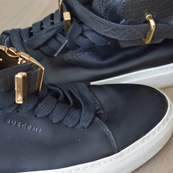 Buscemi Black Leather 100MM Sneakers with Gold Buckle Size 44 - Picture 8 of 12